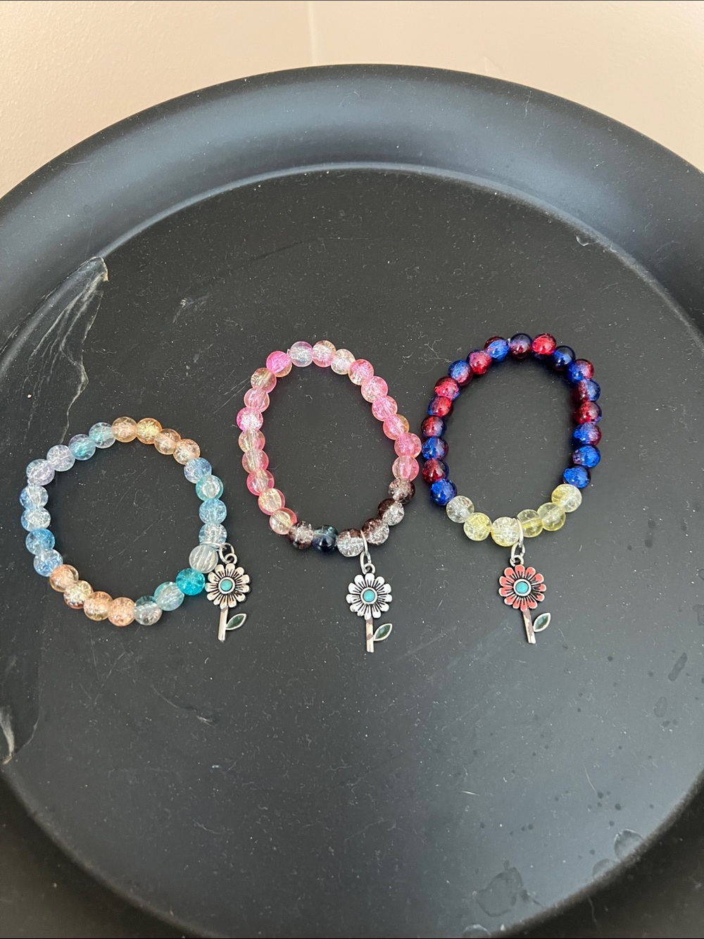 Colorful Beaded Sunflower Charm Bracelet - Multicolor Handmade
